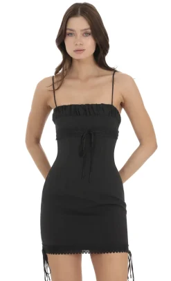 LUCY IN THE SKY Mini Dresses^Embroider Ties Dress In Black