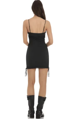 LUCY IN THE SKY Mini Dresses^Embroider Ties Dress In Black