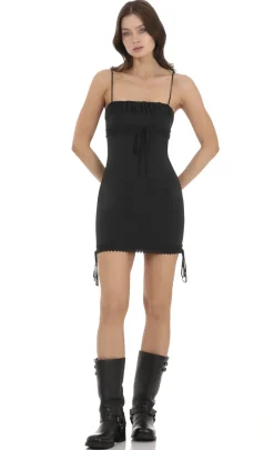LUCY IN THE SKY Mini Dresses^Embroider Ties Dress In Black