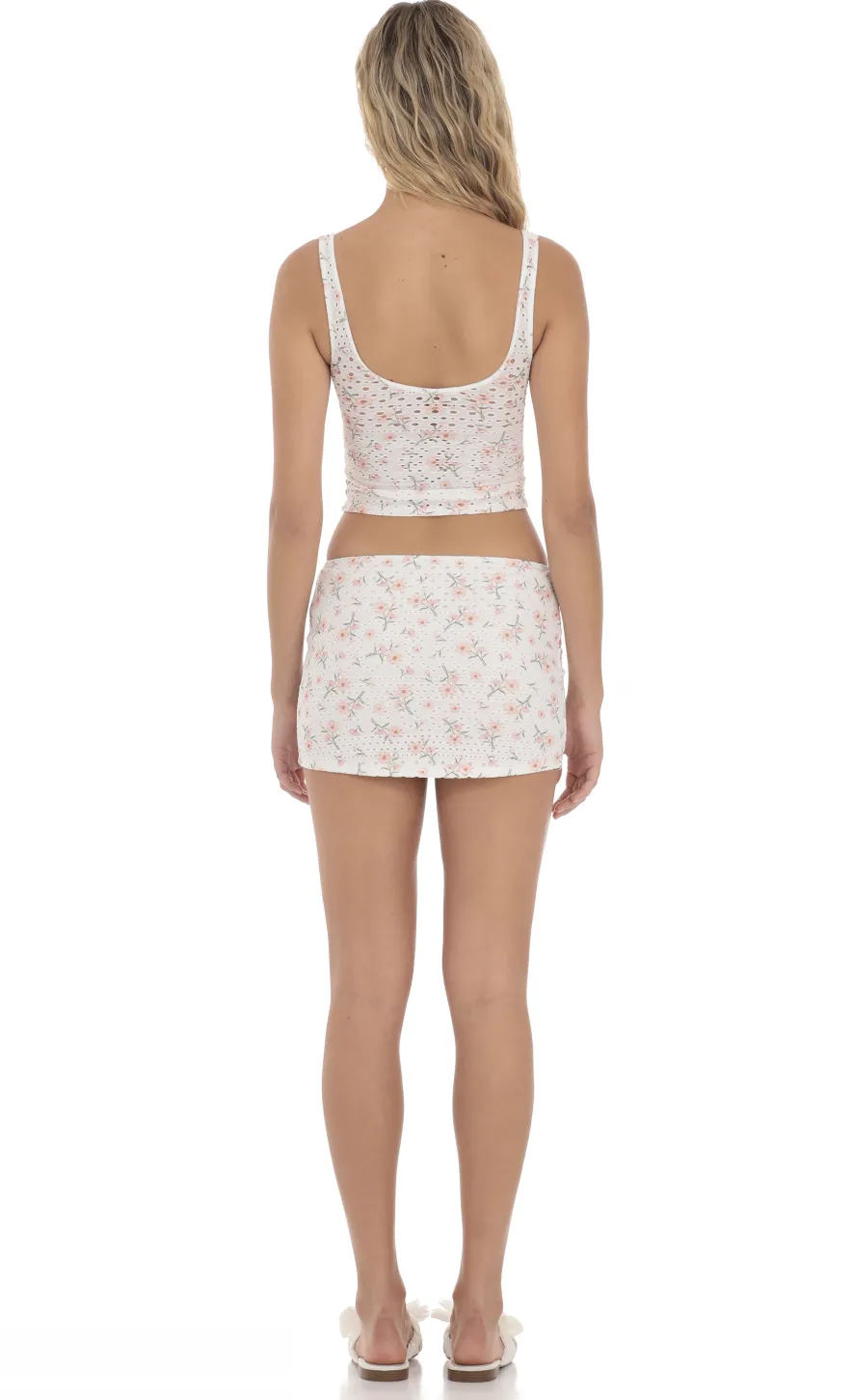 LUCY IN THE SKY Two-Piece Sets^Eyelet Floral Two Piece Set In White