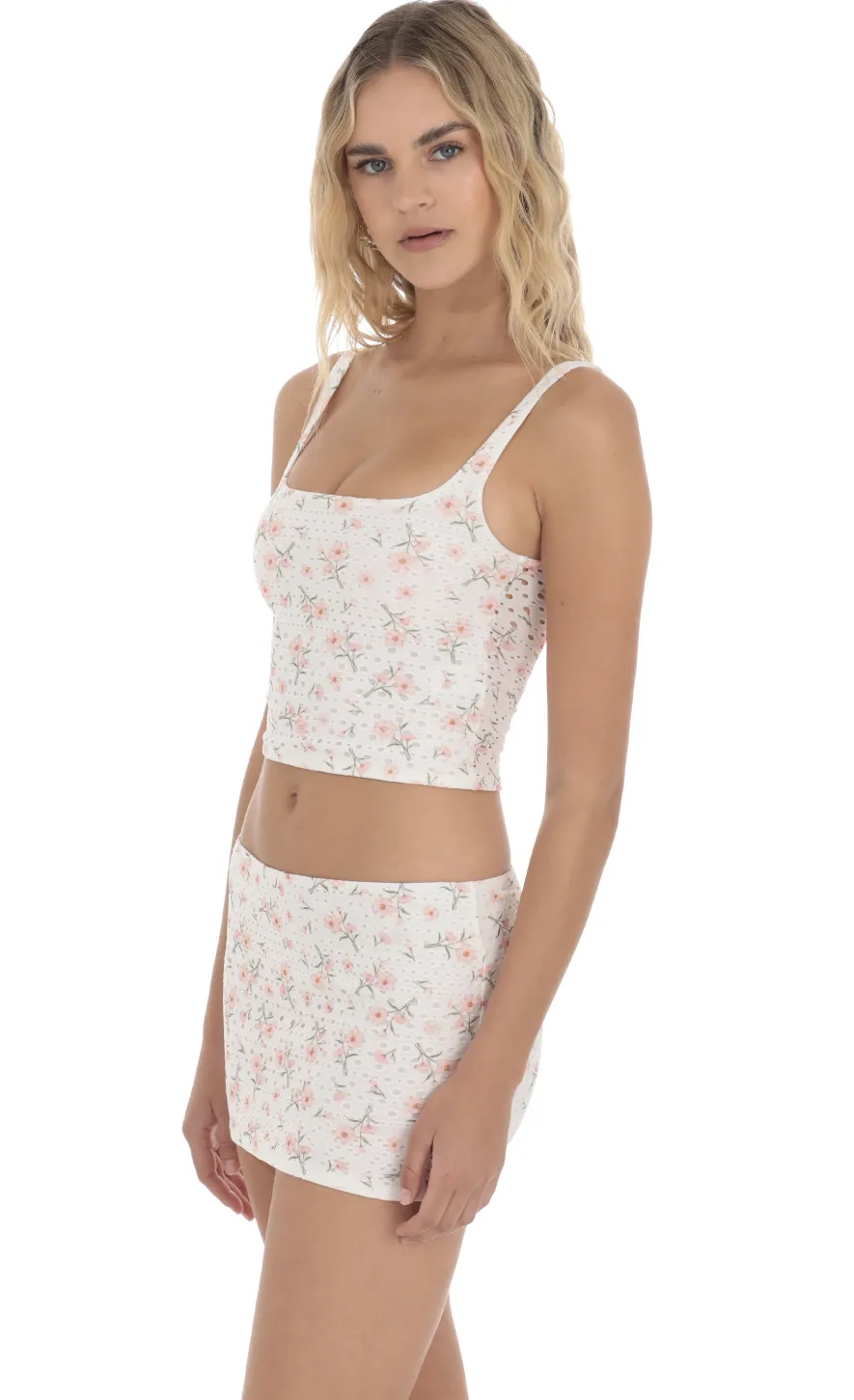 LUCY IN THE SKY Two-Piece Sets^Eyelet Floral Two Piece Set In White