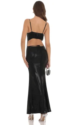 LUCY IN THE SKY Maxi Dresses^Faux Leather Cowl Neck Maxi Dress In Black