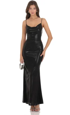 LUCY IN THE SKY Maxi Dresses^Faux Leather Cowl Neck Maxi Dress In Black