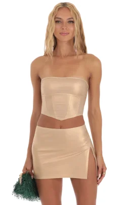 LUCY IN THE SKY Two-Piece Sets^Faux Leather Two Piece Skirt Set In Gold