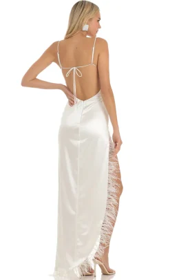 LUCY IN THE SKY Maxi Dresses^Feathered Maxi Dress In White