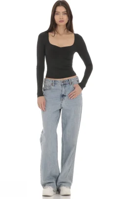 LUCY IN THE SKY Tops^Fitted Long Sleeve Top In Black