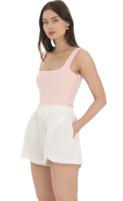 LUCY IN THE SKY Shorts^Flare Embroidered Trim Shorts In White
