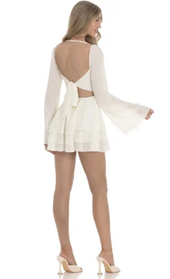 LUCY IN THE SKY Mini Dresses^Flare Sleeve A-line Dress In White