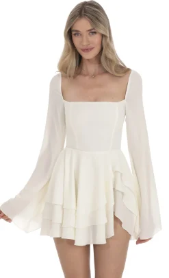 LUCY IN THE SKY Mini Dresses^Flare Sleeve A-line Dress In White