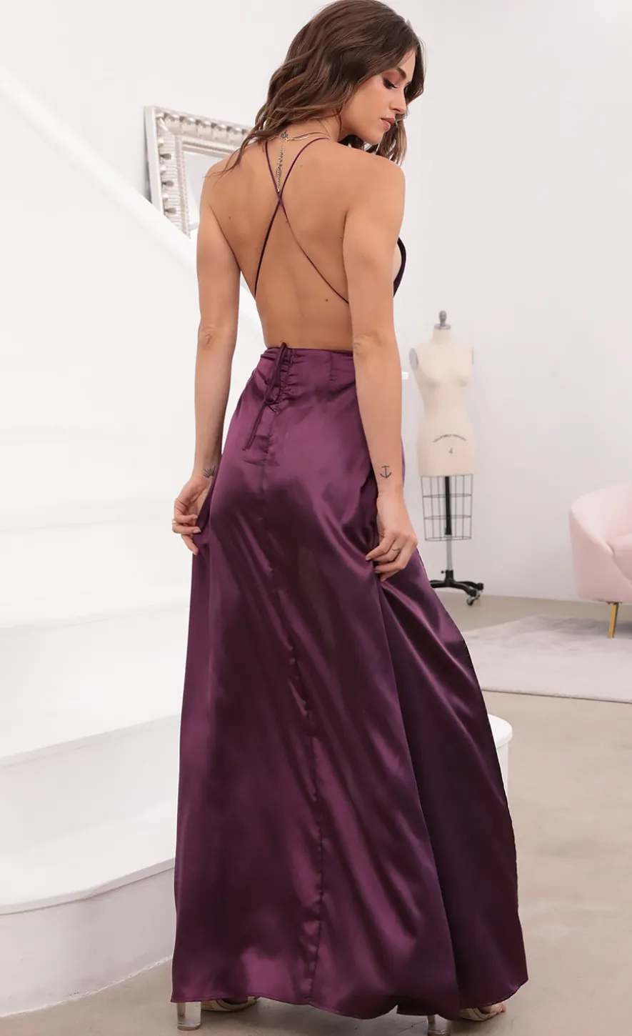 LUCY IN THE SKY Maxi Dresses^Flashing Lights Maxi Dress In Purple Satin