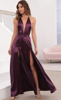 LUCY IN THE SKY Maxi Dresses^Flashing Lights Maxi Dress In Purple Satin