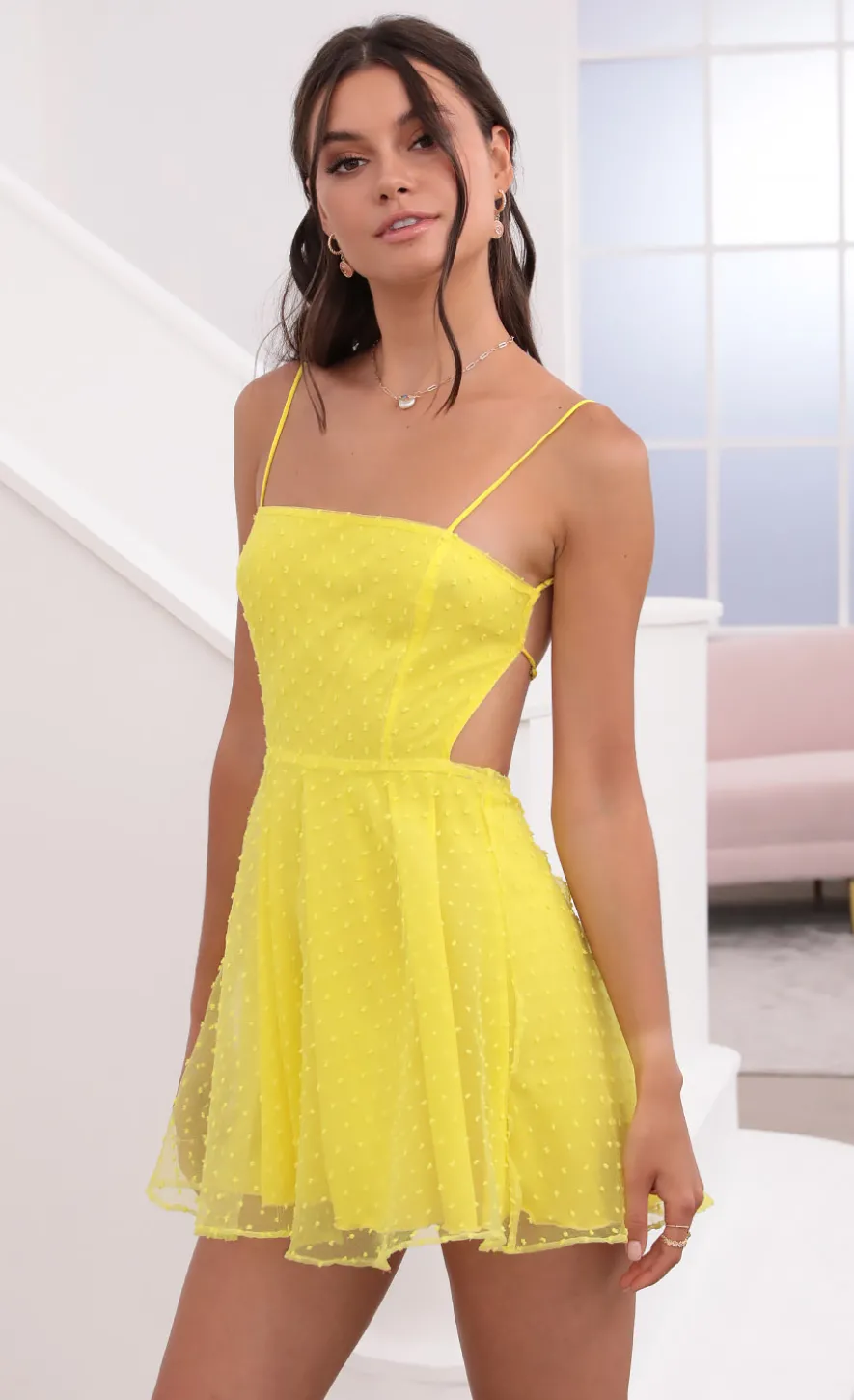 LUCY IN THE SKY Mini Dresses^Floral A-Line Dress In Yellow