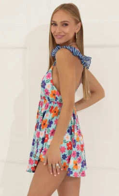 LUCY IN THE SKY Rompers|Mini Dresses^Floral A -Line Romper In Blue