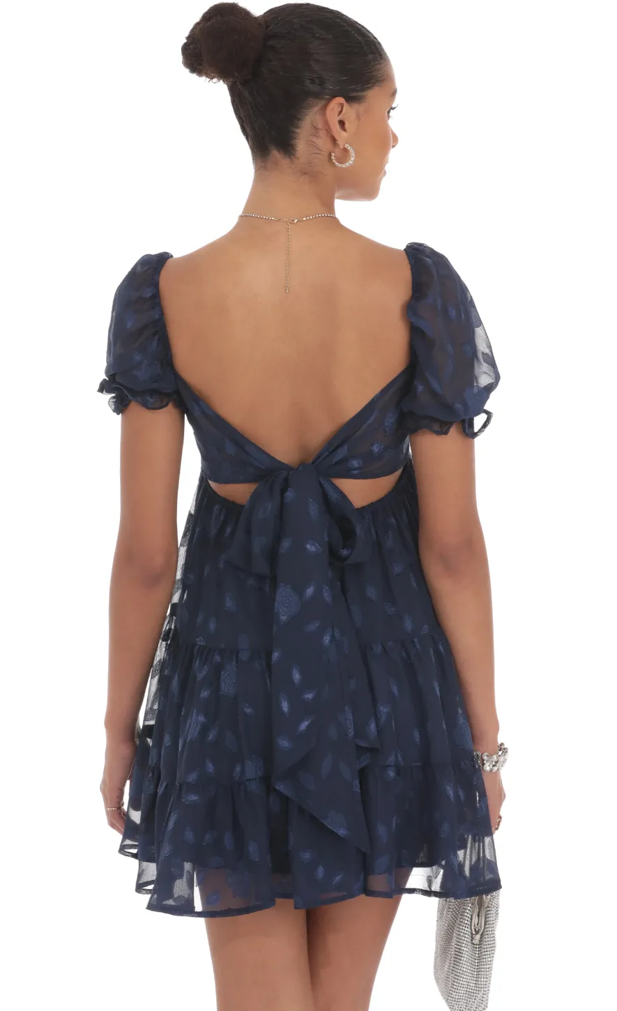 LUCY IN THE SKY Mini Dresses^Floral Chiffon Fit And Flare Dress In Navy