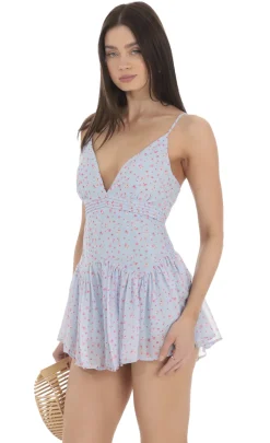 LUCY IN THE SKY Rompers^Floral Chiffon Romper In Blue