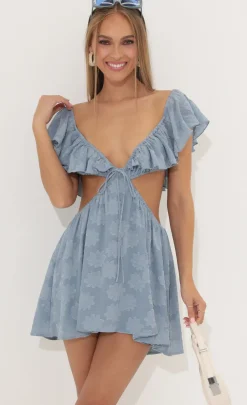 LUCY IN THE SKY Mini Dresses^Floral Crepe Dress Blue