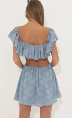LUCY IN THE SKY Mini Dresses^Floral Crepe Dress Blue