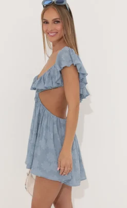 LUCY IN THE SKY Mini Dresses^Floral Crepe Dress Blue