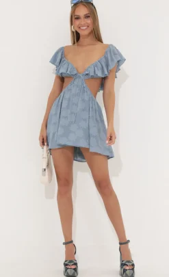 LUCY IN THE SKY Mini Dresses^Floral Crepe Dress Blue