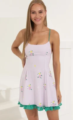 LUCY IN THE SKY Mini Dresses^Floral Crepe Flare Dress In Purple