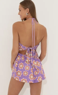 LUCY IN THE SKY Rompers^Floral Cutout Romper In Purple