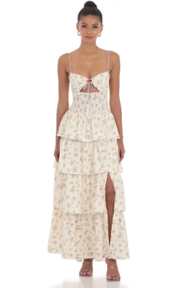 LUCY IN THE SKY Maxi Dresses^Floral Cutout Ruffle Maxi Dress In Cream