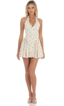 LUCY IN THE SKY Mini Dresses^Floral Dotted Halter Dress In White