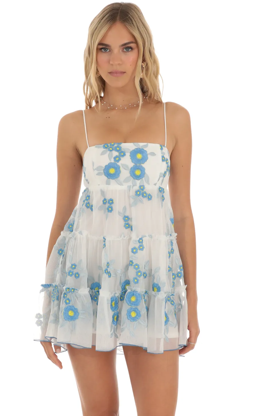 LUCY IN THE SKY Mini Dresses^Floral Embroidered Babydoll Dress In White