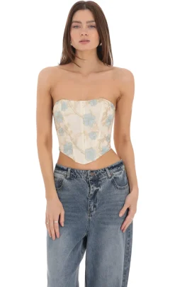 LUCY IN THE SKY Tops^Floral Embroidered Corset Top On Cream