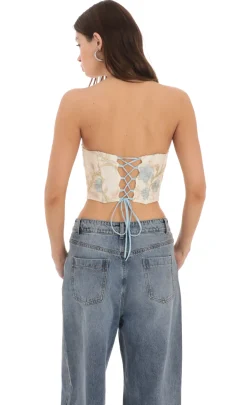 LUCY IN THE SKY Tops^Floral Embroidered Corset Top On Cream
