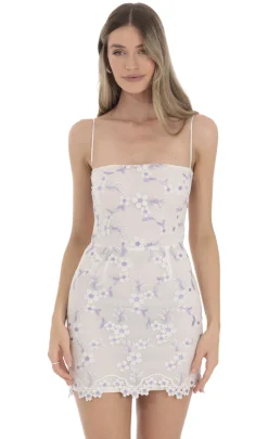 LUCY IN THE SKY Mini Dresses^Floral Embroidered Mesh Dress In White