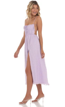 LUCY IN THE SKY Midi Dresses^Floral Embroidered Open Back Midi Dress In Lavender