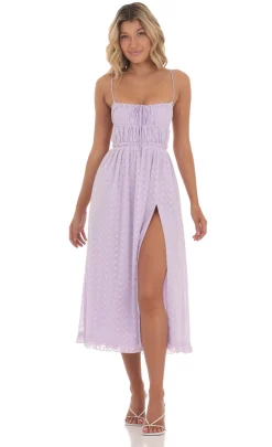 LUCY IN THE SKY Midi Dresses^Floral Embroidered Open Back Midi Dress In Lavender