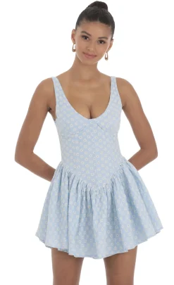 LUCY IN THE SKY Mini Dresses^Floral Eyelet Flare Dress In Blue