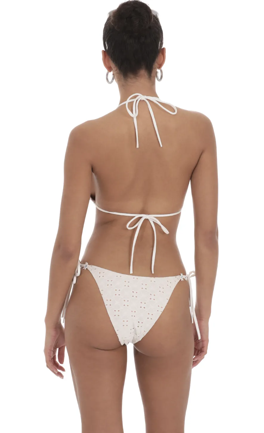 LUCY IN THE SKY Swimwear^Floral Eyelet Triangle Bikini Set In White