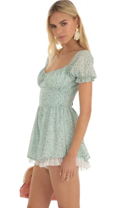 LUCY IN THE SKY Rompers^Floral Foiled Romper In Green
