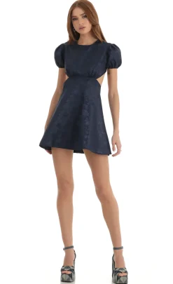LUCY IN THE SKY Mini Dresses^Floral Jacquard Baby Doll Dress In Blue