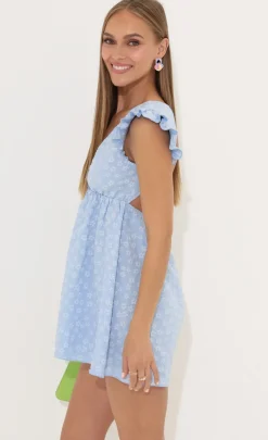 LUCY IN THE SKY Mini Dresses^Floral Jacquard Baby Doll Dress In Blue