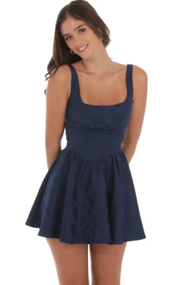 LUCY IN THE SKY Mini Dresses^Floral Jacquard Open Back Bow Dress In Navy