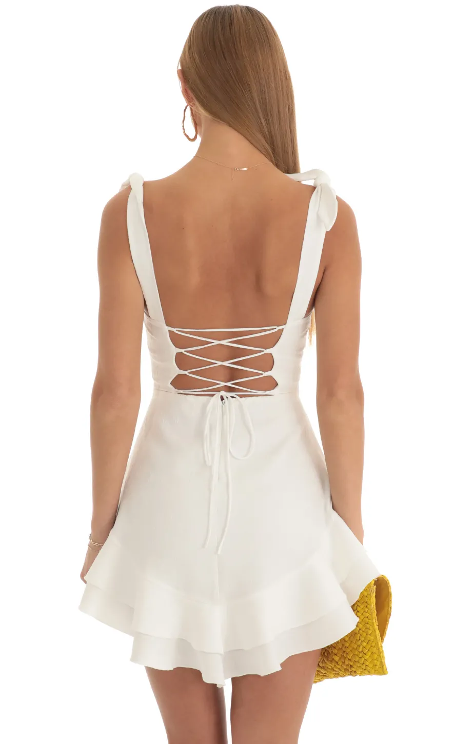 LUCY IN THE SKY Mini Dresses^Floral Jacquard Ruffle Dress In White