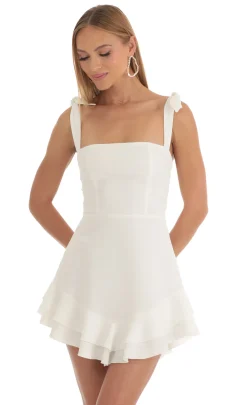 LUCY IN THE SKY Mini Dresses^Floral Jacquard Ruffle Dress In White
