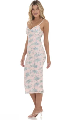 LUCY IN THE SKY Midi Dresses^Floral Lace Bodycon Midi Dress In Pink