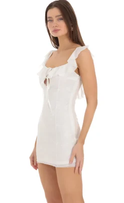 LUCY IN THE SKY Mini Dresses^Floral Lace Ruffle Trim Dress In White