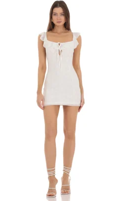 LUCY IN THE SKY Mini Dresses^Floral Lace Ruffle Trim Dress In White