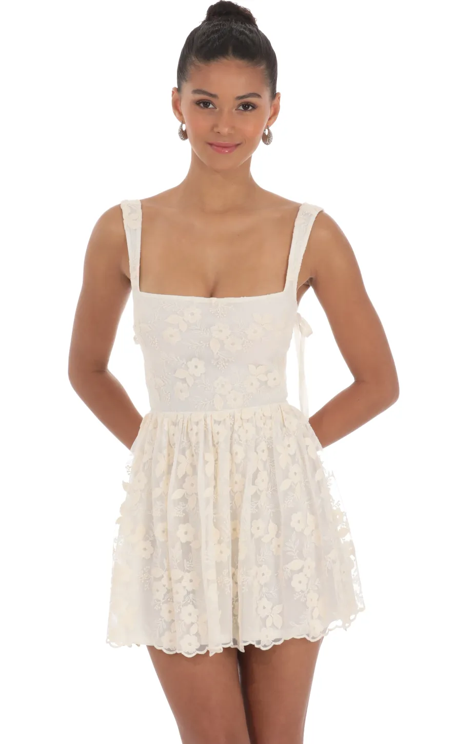 LUCY IN THE SKY Mini Dresses^Floral Mesh Lace A-line Dress In Cream