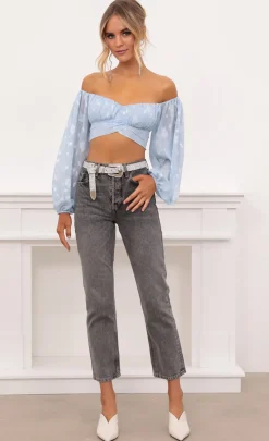 LUCY IN THE SKY Tops^Floral Off The Shoulder Top In Blue