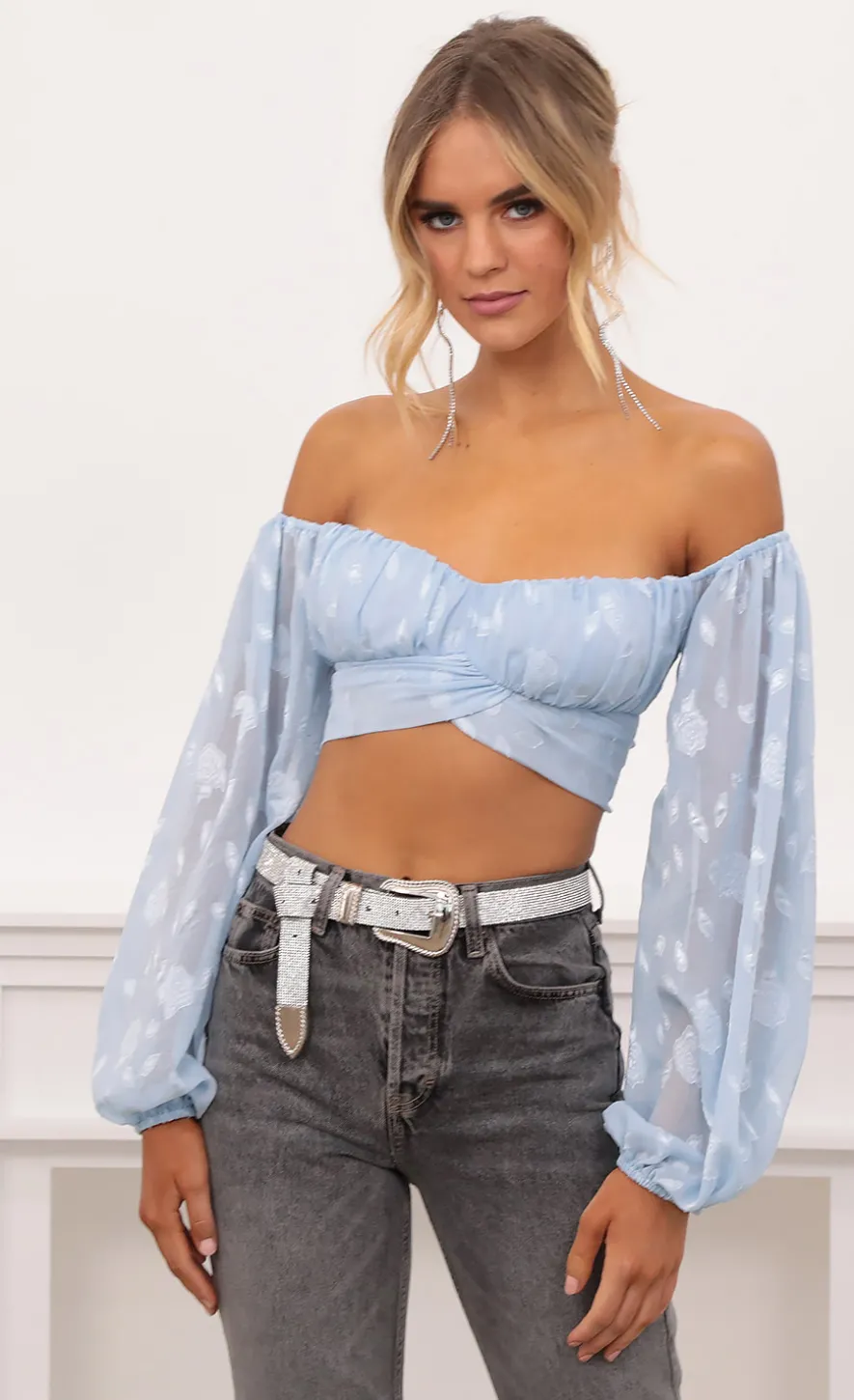 LUCY IN THE SKY Tops^Floral Off The Shoulder Top In Blue