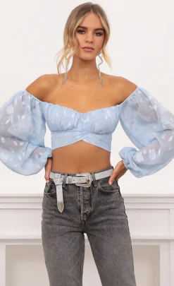 LUCY IN THE SKY Tops^Floral Off The Shoulder Top In Blue