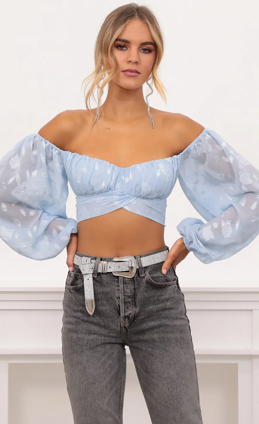 LUCY IN THE SKY Tops^Floral Off The Shoulder Top In Blue