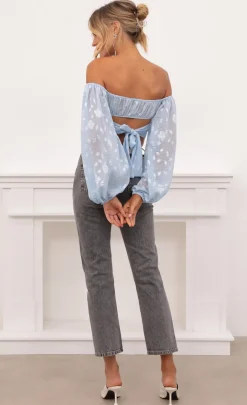 LUCY IN THE SKY Tops^Floral Off The Shoulder Top In Blue
